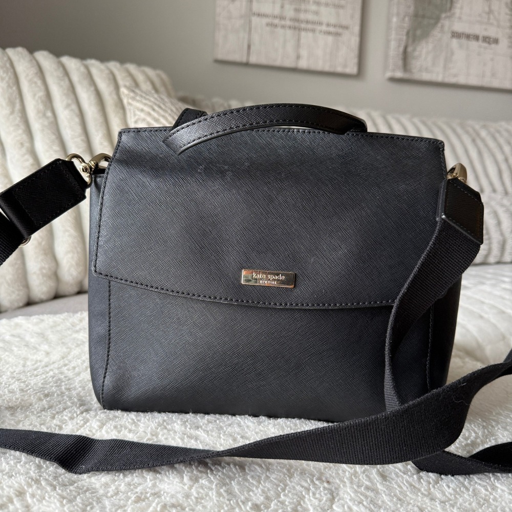 Kate Spade Black Saffiano Leather Top Handle Crossbody Bag Satchel Gold Hardware